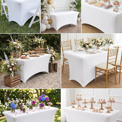 Utopia Kitchen Spandex Tablecloth 2 Pack [4FT, White] Tight, Fitted, Washable and Wrinkle Resistant Stretch Rectangular Patio Table Cover for Event, Wedding, Banquet & Parties [48Lx30Wx30H] Inches