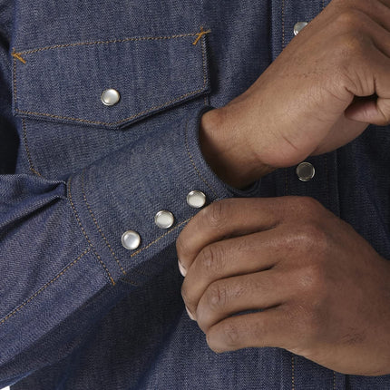 Wrangler Men's Flame Resistant Western Two Pocket Snap Shirt, Denim, L