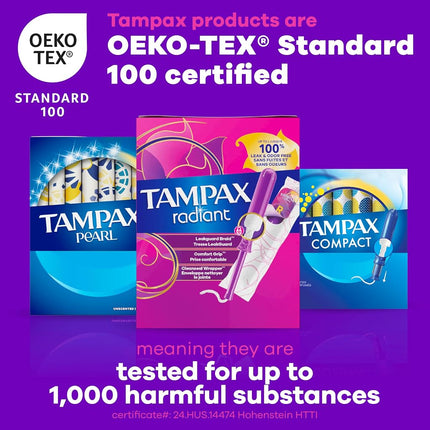 Tampax Radiant Super Plastic Tampons, Unscented, 32 Count, Packaging May Vary