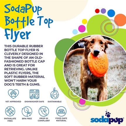 SodaPup Bottle Top Flyer Durable Rubber Retrieving Frisbee - Large - Orange Squeeze. Tough Dog Frisbee and Fetch Toy for Active Dogs.