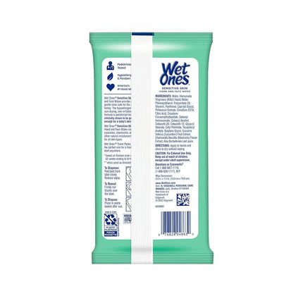 Lingettes mains et visage Wet Ones peaux sensibles, paquet de voyage de 20 lingettes (lot de 10)