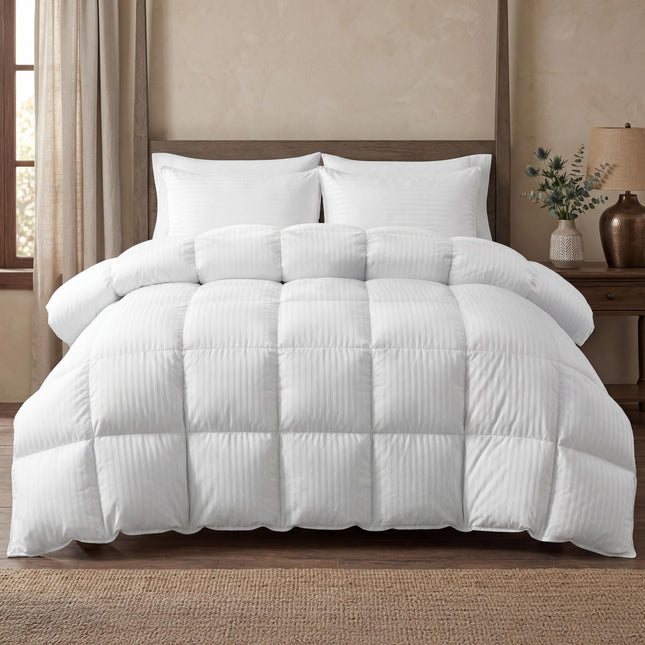 Elegant Comfort Premium Hotel Quality 1200 Thread Count Down Alternative Cotton Comforter Set-Box Stitched-Duvet Insert with 4 Corner Tabs, Egyptian, White, Twin