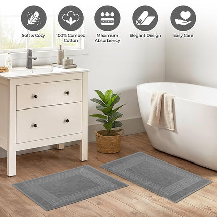 Tapis de bain de qualité supérieure SV 100 % coton peigné longues fibres, ensemble de 2 tapis de bain, argent