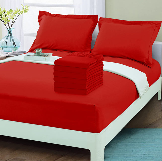 Elegant Comfort 6-Pack Fitted Bottom Sheets 1500 Thread Count Premium Hotel Quality, Deep Pocket, Wrinkle-Free, Stain and Fade Resistant, 6PACK Fitted Sheet, Twin/Twin XL, Red