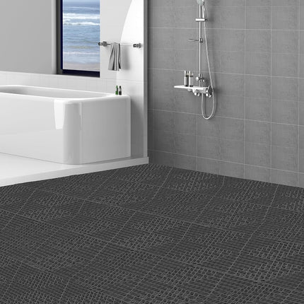 VEVOR Modular Interlocking Cushion, 12 Pack 30 x 30 cm Splicing Drainage Mats, PVC Interlocking Drainage Floor Tiles, Non-Slip Drainage Holes for Restroom, Bathroom, Kitchen, Pool, Wet Area, Black