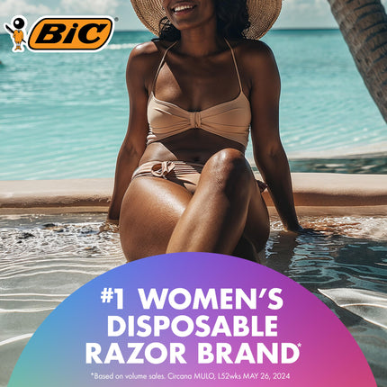Maquinillas de afeitar desechables para mujer BIC Soleil Smooth Colors con banda lubricante de aloe vera y vitamina E para un mejor deslizamiento, con 3 hojas, 14 unidades