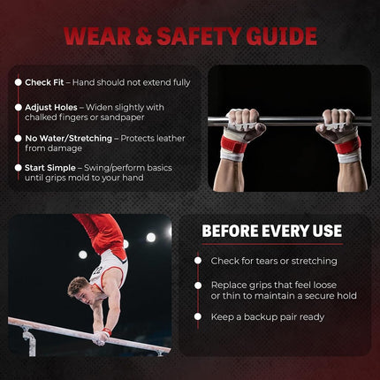 Reisport Men's Hook & Loop High Bar Grips, Gymnastics, Gray