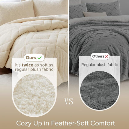 Comfort Spaces King Comforter Set Reversible Feather-Soft Plush Comforters for King Size Bed All Season Lightweight Shearling Fleece Sherpa Comforter King Size Bed Set, King/Cal King, Ivory 3 Piece