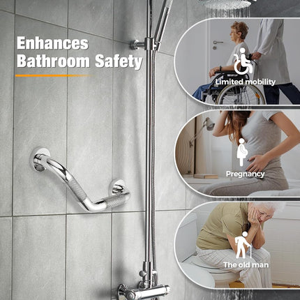 Grab Bars for Bathtubs and Showers- 1-1/4 x 16 Angled Shower Grab Bar for Seniors Knurled Stainless Steel Handicap Grab Bars for Wall, 15" Hole Center (Polished Nickel, 1 Pack)