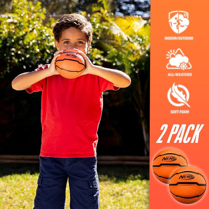NERF Mini Foam Basketballs - Indoor + Outdoor NERF Foam Basketballs - 5" Inch Basketballs for Mini + Over the Door Basketball Hoops - 2 Balls Included - Replacement Mini Basketballs - Orange