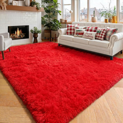 Amdrebio Red Rugs - 6x9 Fuzzy Furry Livin' Room Ru