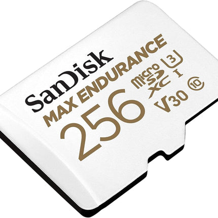 SanDisk 256GB MAX ENDURANCE, microSDXC card, for Dashcams & Home Monitoring + SD adapter up to 120,000 Hours Full HD / 4K videos, up to 100 MB/s, UHS-I, Class 10, U3, V30
