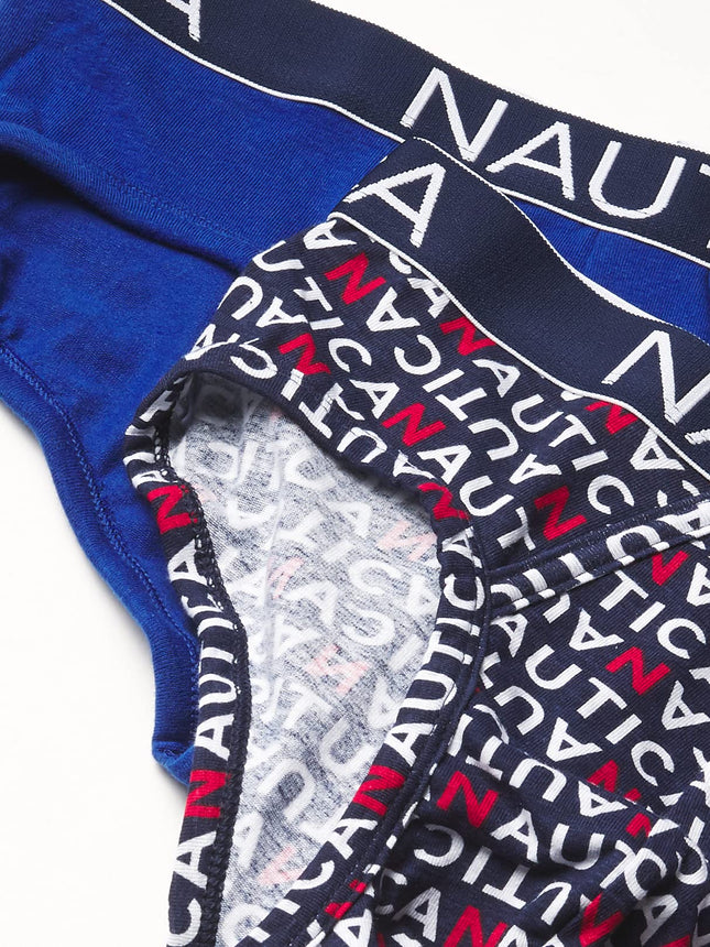 Nautica Men's 3 Pack Cotton Stretch Brief, Windsurf/Aero Logo Print, Small