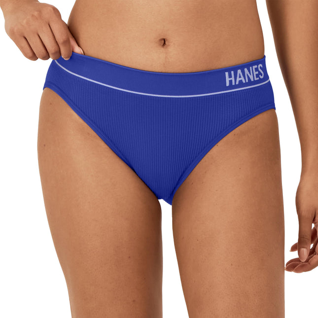 Hanes Lot de 6 Culottes Bikini Nervurées Sans Coutures Originals Extensibles pour Femme, Couleurs Assorties, Blanc/Teal Tone/Violet Indigo Lumineux, Très Grand