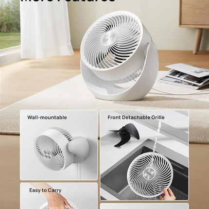 Dreo Desk Fan for Bedroom, 11 Inch Table Fans, 60ft Strong Airflow, 120° Vertical Manual, 3 Speeds, 28dB Quiet Air Circulator Fan，White