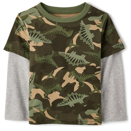 The Children's Place Boys Toddler Long Sleeve T-Shirt, Green Camouflage, 3 Years