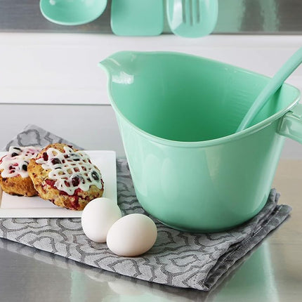 Reston Lloyd, Batter Bowl with Pour Spout, Non-Slip Base, Erogonomic Space Saving Detachable Handle, 2 QT Heavy Duty BPA-Free Microwave & Dishwasher Safe, Seafoam
