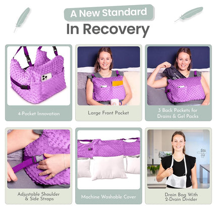MOYOAMA Post Mastectomy Pillow – Hands-Free Protection with Secure Strap & Easy-Clean Washable Cover Breast Surgery Must Haves,Breast Reduction Recovery Supplies,Breast Augmentation, Field Lavender