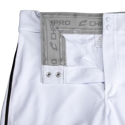 CHAMPRO Boys' Triple Crown 2.0 Tapered Bottom Baseball Pants with Braid White, Black