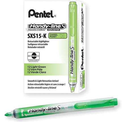 Handy-line S Retractable Refillable Highlighter, Green, Box of 12