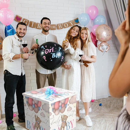 AmazingSpark 28in Giant Gender Reveal Gift Box with Lid Kit Oversized Gender Reveal Balloon Box Large Pull Bows for Baby Shower Birthday Party Decor(We Can Bearly Wait)
