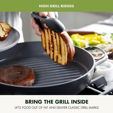 GreenPan Valencia Pro Hard Anodized Healthy Ceramic Nonstick 28 cm Grill Pan, PFAS-Free, Induction, Dishwasher Safe, Oven Safe, Gray