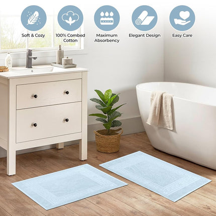 Tapis de bain Superior en 100 % coton peigné longues fibres de qualité supérieure, ensemble de 2 tapis de bain, bleu clair