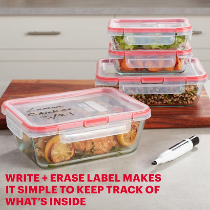 Pyrex Freshlock Rectangular Food Storage Containers Set, 8 Piece – Resists Stains, Odors and Flavors – Locking Lids for Secure, Spill-Free Storage and Easy Labeling