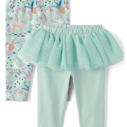 The Children's Place Baby Girls' and Newborn Knit Pull on Pants, Wintermint Tutu/Critter 2-Pack, 6-9 Months
