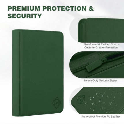Trading Card Binder with 9 Side Loading Pocket Card Album Hold Up to 540 Cards PU Card Collection Binder, Collectible Albums Card Folder for MTG, TCG, Sports Cards（9-Dark green）