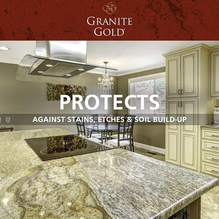 Granite Gold Sealer Spray Water-Based Sealing to Preserve and Protect Granite, Marble, Travertine, Natural Stone Countertops - Made in the USA, 24 Ounce
