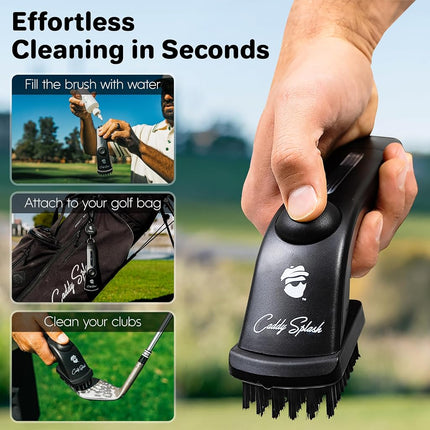 Caddy Splash Golf Club Brush Pro with Water (Black) - Heavy Duty Retractable Clip- Push Button for Easy Cleaning with Nylon Bristles - Holds 4 Oz Water - Golf Accessories - USA Company