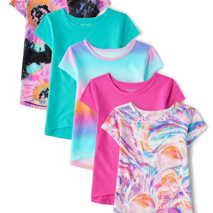 T-shirts superposables basiques à manches courtes The Children's Place pour filles, imprimé tie-dye, taille XXL