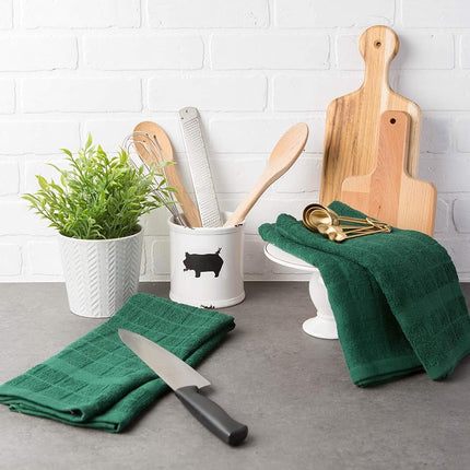 DII Windowpane Dishtowel Set, Cotton, Dark Green Solid, 16x26