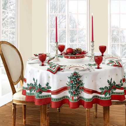Elrene Home Fashions Villeroy & Boch Toy's Delight Christmas Fabric Tablecloth, Holiday Table Decor, 60"x84" Oval, Multi
