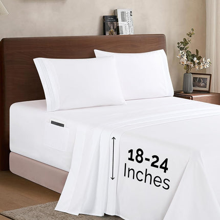 Elegant Comfort Luxury 1500 Premium Hotel Quality Microfiber 4-Piece Sheet Set - Soft, All Around Elastic 18-24 Inches Deep Fitted Sheet - Extra Deep Pocket Sheets, Twin/Twin XL, White