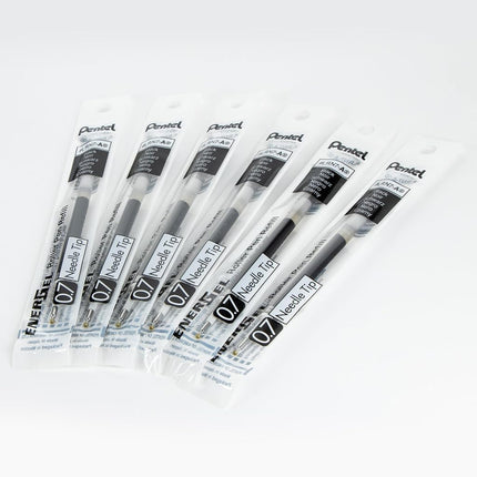 Pentel Refill Ink - for EnerGel Gel Pen, 0.7mm Needle Tip, Fine, Black Ink, Pack of 6 Refills