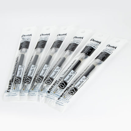 Tinta de repuesto Pentel - para bolígrafo de gel EnerGel, punta de aguja de 0,7 mm, fina, tinta negra, paquete de 6 repuestos