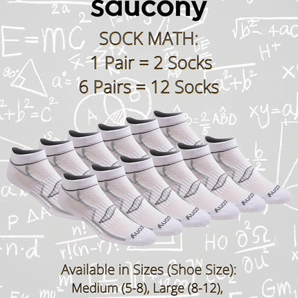Saucony Men's Saucony Men's 6 Pair Performance Comfort Fit No-show Running Socks, White (6 Pairs), L UK