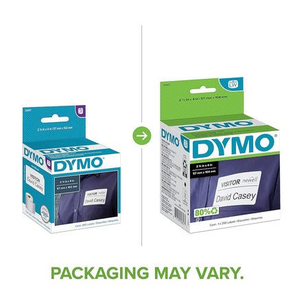 DYMO LW Adhesive Name Badge Labels for LabelWriter Label Printers, White, 2-1/4'' x 4'', 1 roll of 250 (30857)