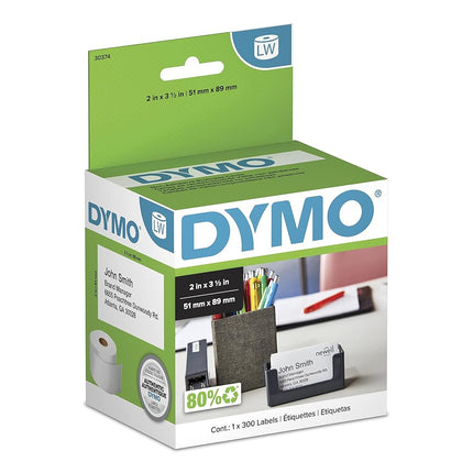 DYMO Authentic White 2x3-1/2" Card Stock 300 Per Roll
