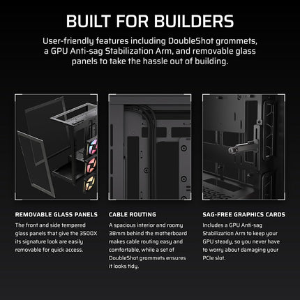CORSAIR 3500X LX-R RGB iCUE LINK Panoramic Mid-Tower PC Case – 3x Pre-Installed LX120-R RGB Fans, Includes iCUE LINK System Hub, GPU Anti-Sag Arm, Fits up to 10x 120mm Fans – Black