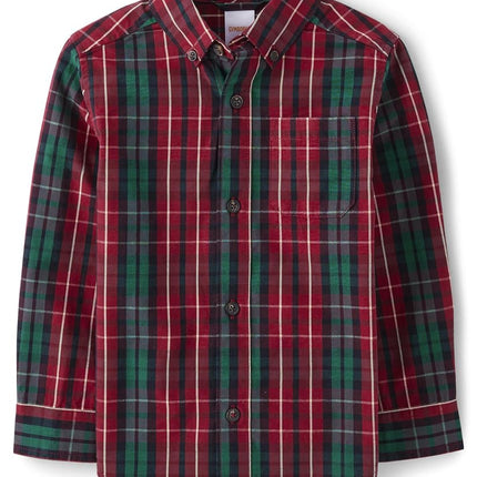 Gymboree Camisa a cuadros abotonada de manga larga para niño y bebé, rojo, 10