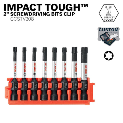 BOSCH CCSTV208 8-Piece Assorted Set 2 in. Impact Tough Torx Power Bits with Clip for Custom Case System