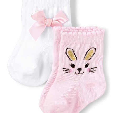The Children's Place Calcetines midi de conejito de Pascua para bebés y recién nacidos, paquete de 2 de conejitos midi rosas, 0-6 años
