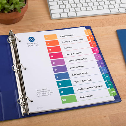 Avery 10-Tab Dividers for 3 Ring Binders, Customizable Table of Contents, Multicolor Tabs, 3 Sets (11072)