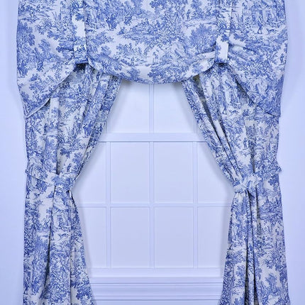 Ellis Curtain Victoria Park Toile 68-Inch-by-84 Inch Tailored Panel Pair with Tiebacks, Blue