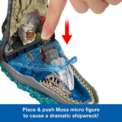 Mattel Jurassic World Rebirth Deluxe Mosasaurus Playset with 7 Interactive Features, 7 Sound Effects & 6 Micro Figures, Folds Up to Carry & Store