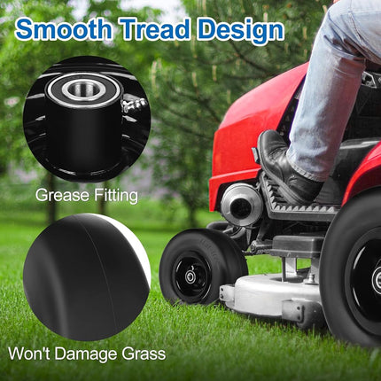 phepetroll 11x6.00-5 Flat Free Lawn Mower Tires and Wheels 3/4" 5/8" 1/2" Ball Bearings, 6"-8" Centered Hub 11x6-5 Zero Turn Mower Front Tires, Smooth Wheels for Commercial Grade Lawn