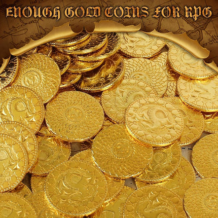 Byhoo 50 PCS DND Fantasy Metal Gold Coins & Leather Pouch for Dungeons & Dragons Novelty Tabletop RPG Board Games Tokens Treasure Coins for Party Tablelap Games Accessories Addons Medieval Game